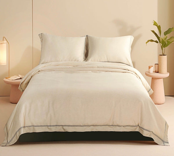 Bamboo linen duvet cover sustainable neutral colors with trim